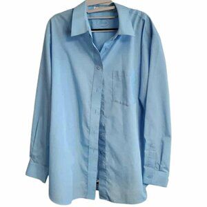 Foxcroft Wrinkle Free Size 18W Blue Long Sleeve Shirt Top Cotton Blend